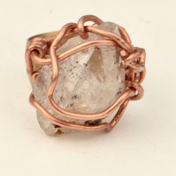 CUSTOM Genuine Herkimer Diamond Quartz Brass Solid Copper Ring Rustic Reiki OOAK - Picture 4 of 7